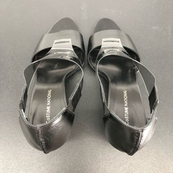 Costume National Leather Round Toe PVC Cutout Heeled Sandals - Picture 8 of 12